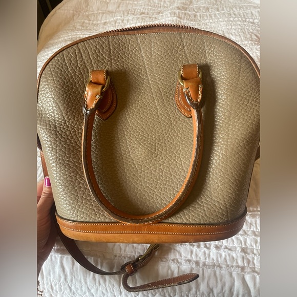 Dooney & Bourke Taupe Pebbled Leather Dome Satchel with Tan Trim - Picture 2 of 7